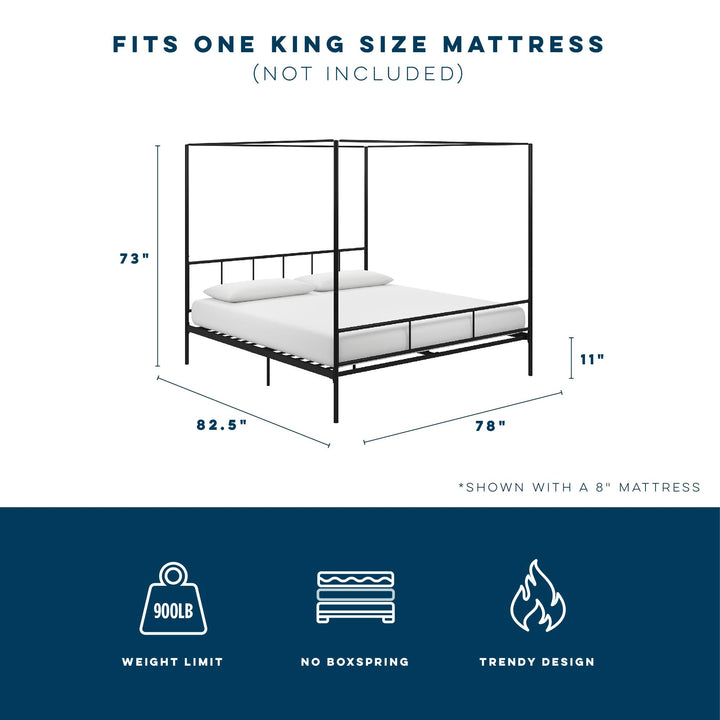 Durable Marion Four Poster Metal Canopy Bed -  Black 