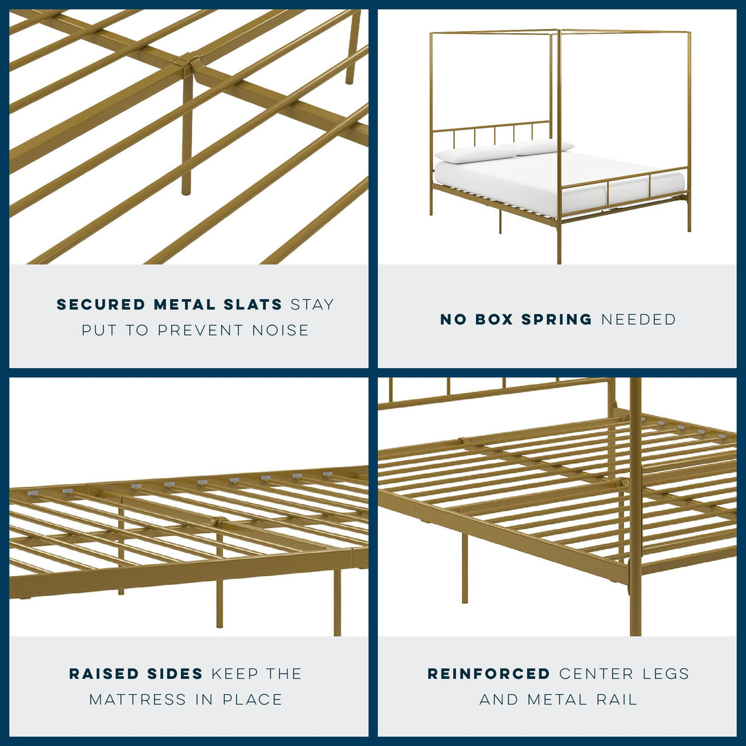 Marion Canopy Bed with Soft Clean Lines -  Gold 