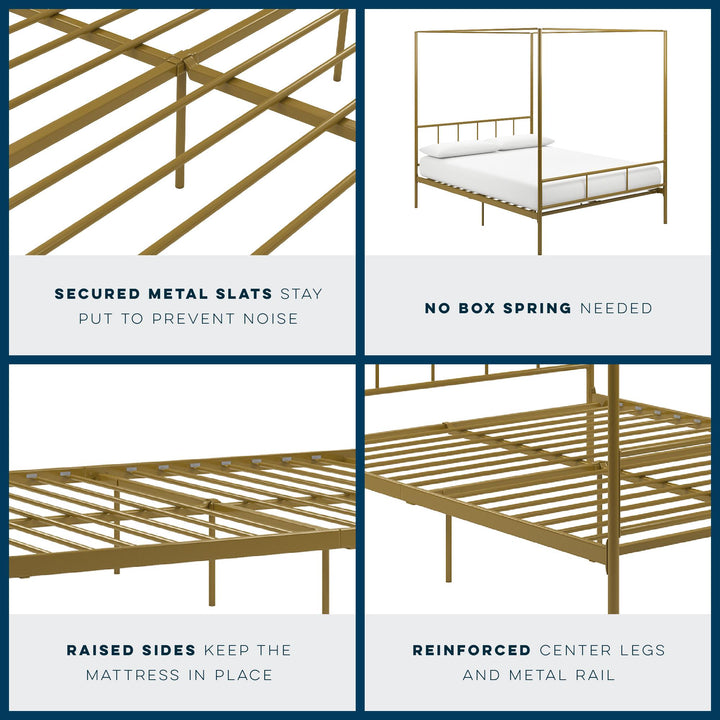 Marion Canopy Bed with Soft Clean Lines -  Gold 