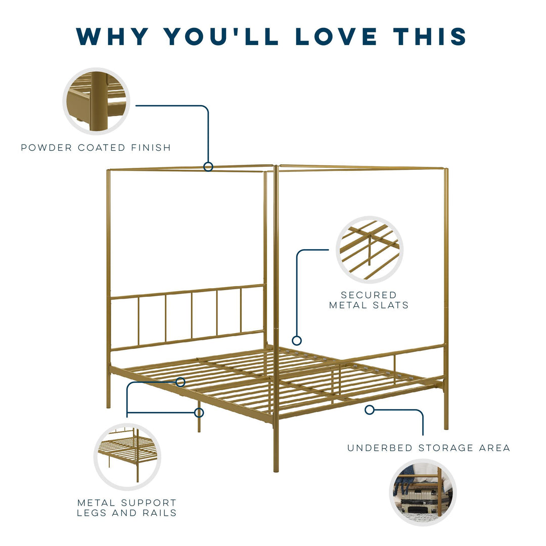 Durable Marion Four Poster Metal Canopy Bed -  Gold 