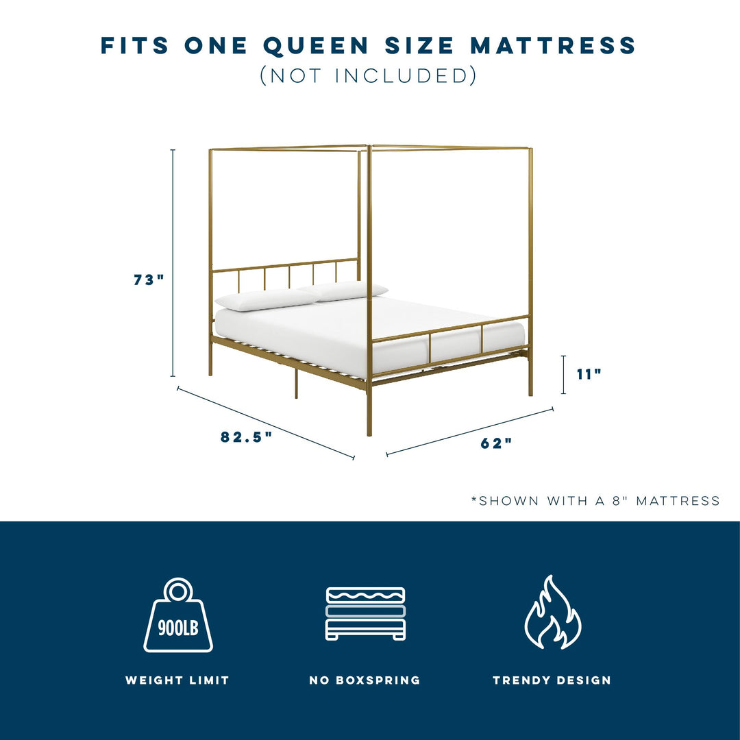 Elegant Marion Four Poster Metal Canopy Bed -  Gold 