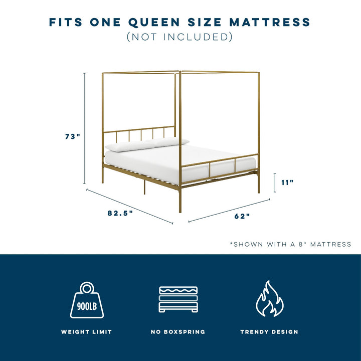 Elegant Marion Four Poster Metal Canopy Bed -  Gold 