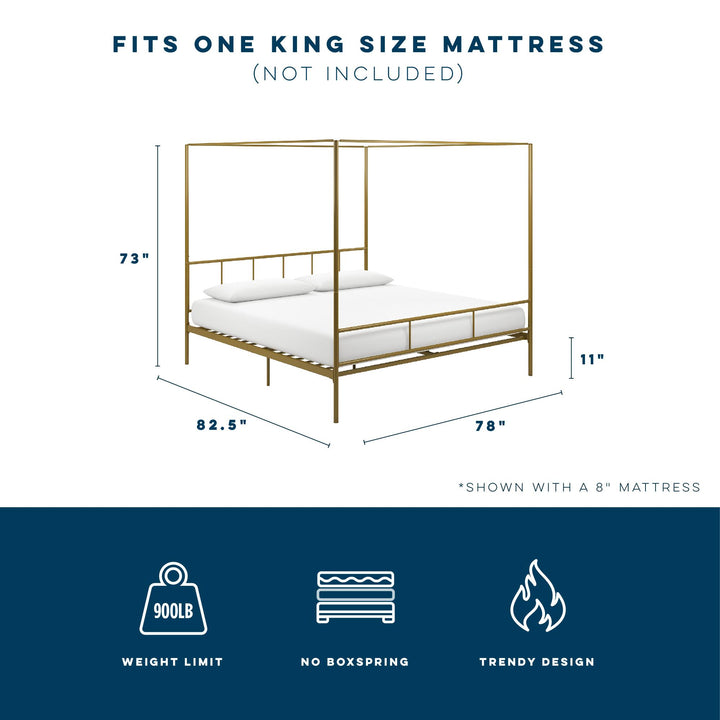 Marion Four Poster Metal Canopy Bed with Soft Clean Lines - Gold - King