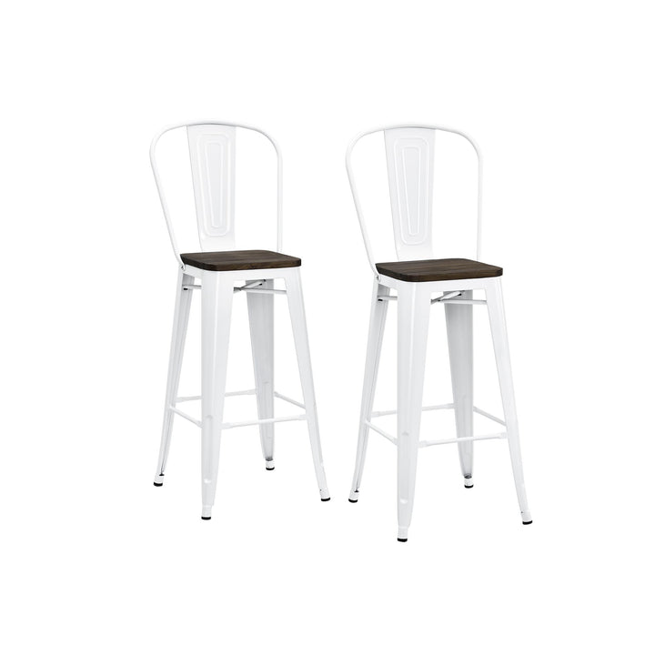 Metal Counter Height Bar Stool with Wood Seat for Kitchen -  White