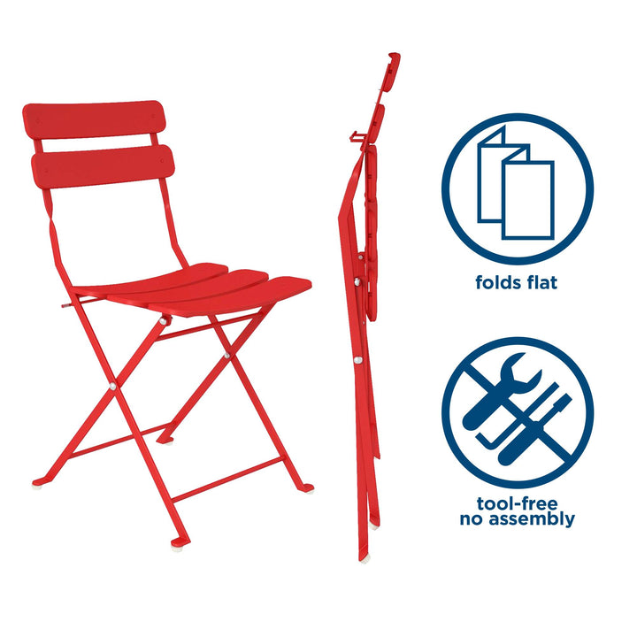 Outdoor Dining Set 3 Piece Bistro Set with 2 Folding Chairs and Round Table - Red