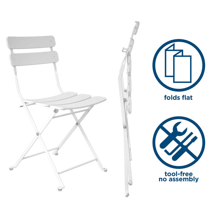 Outdoor Dining Set 3 Piece Bistro Set with 2 Folding Chairs and Round Table - White