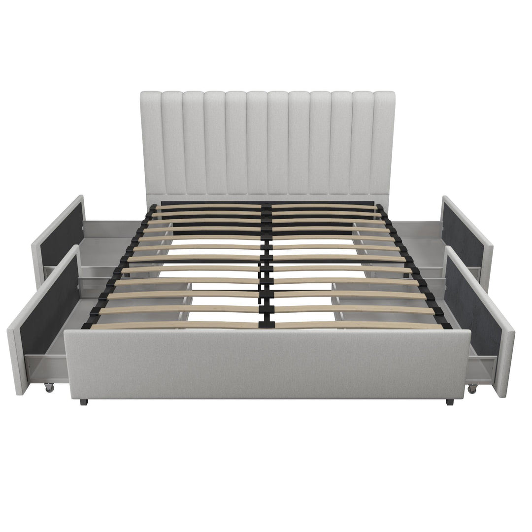 Brittany Upholstered Bed with Channel Tufted Headboard and Storage Drawers  - Light Gray - Full