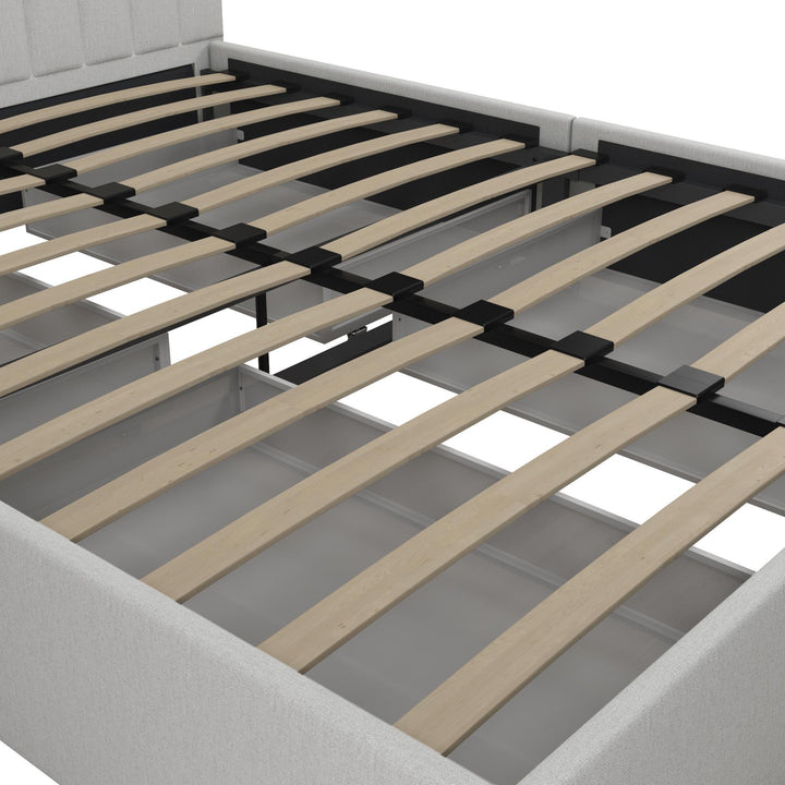 Brittany Upholstered Bed with Channel Tufted Headboard and Storage Drawers  - Light Gray - Queen