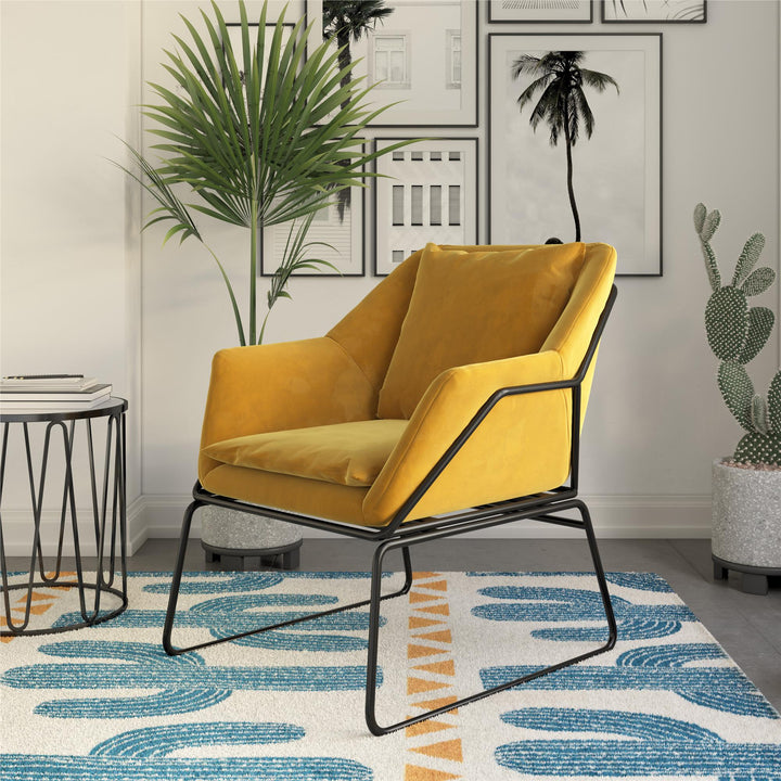 Avery Velvet Chair with Upholstered Back -  Mustard