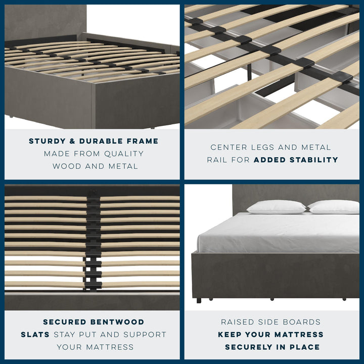 Kelly Storage Bed with Upholstery -  Light Gray 