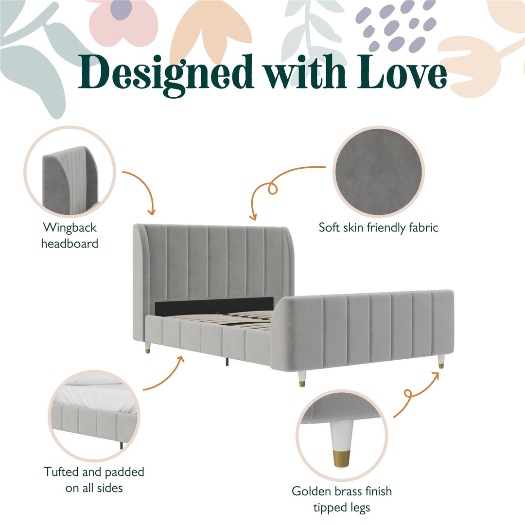 Valentina Upholstered Bed with Channel Tufting - Gray - Full