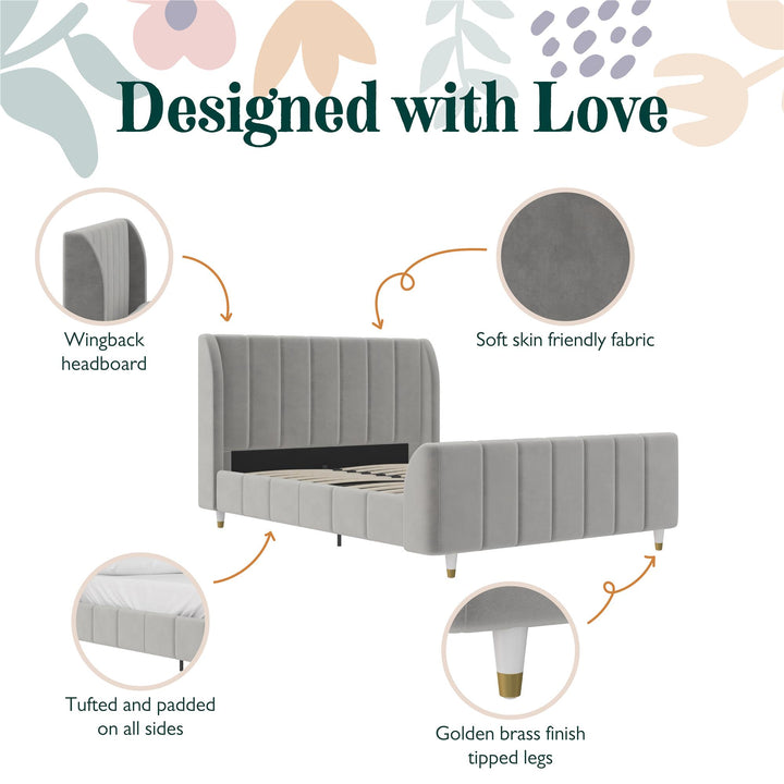 Valentina Upholstered Bed with Channel Tufting - Gray - Full