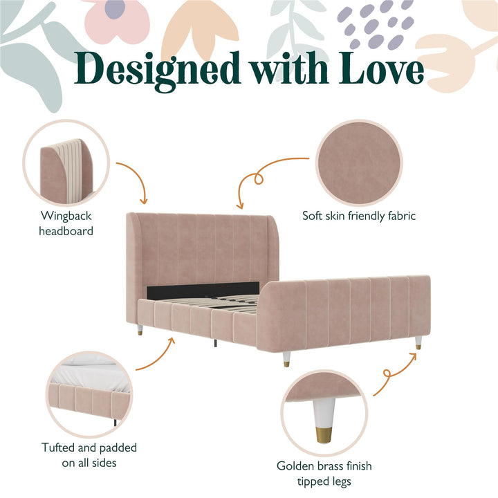 Valentina Upholstered Bed with Channel Tufting - Pink - Full