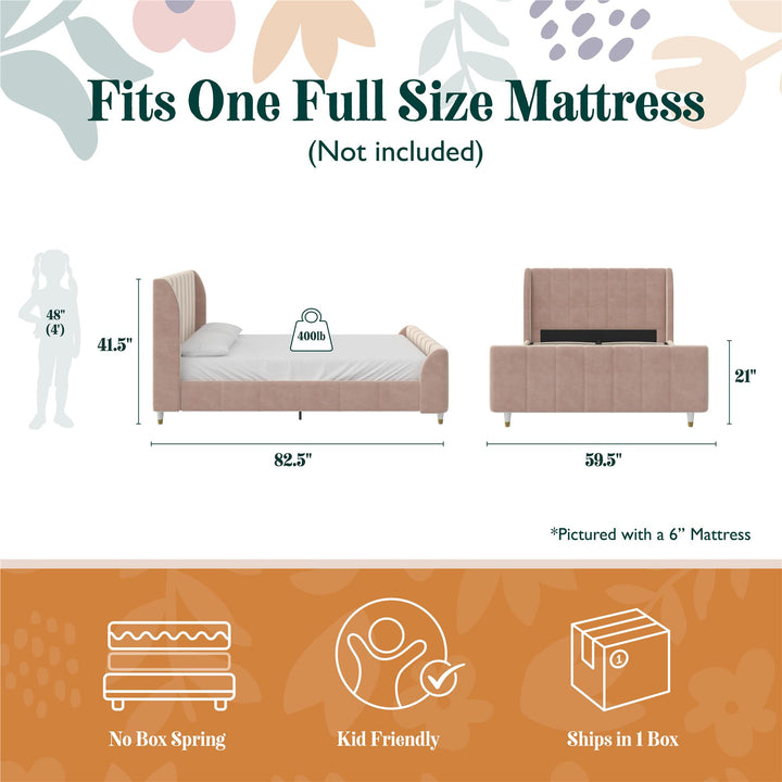 Valentina Upholstered Bed with Channel Tufting - Pink - Full