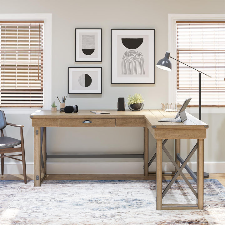 Wildwood Rustic Farmhouse L-Shaped Desk with Lift Top and 1 Drawer - Rustic Gray