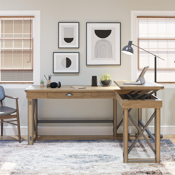 Wildwood Rustic Farmhouse L-Shaped Desk with Lift Top and 1 Drawer - Rustic Gray