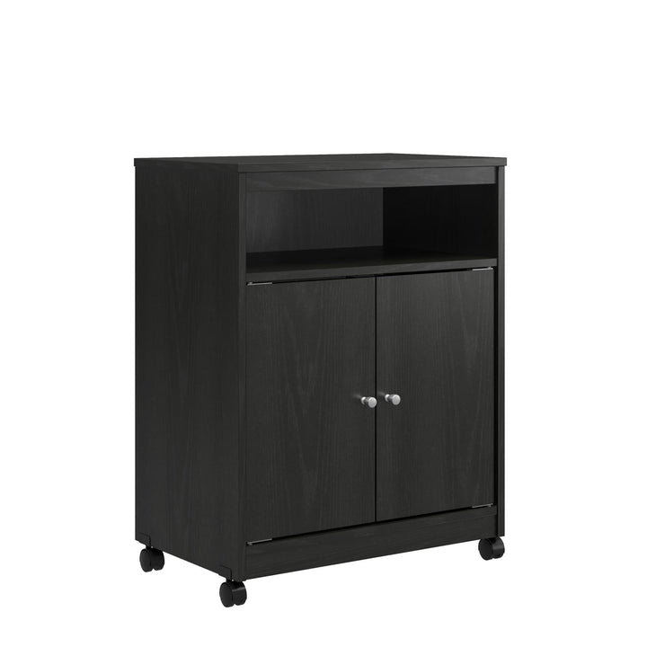 Landry 2 Door Utility Microwave Cart with Shelves - Black Oak