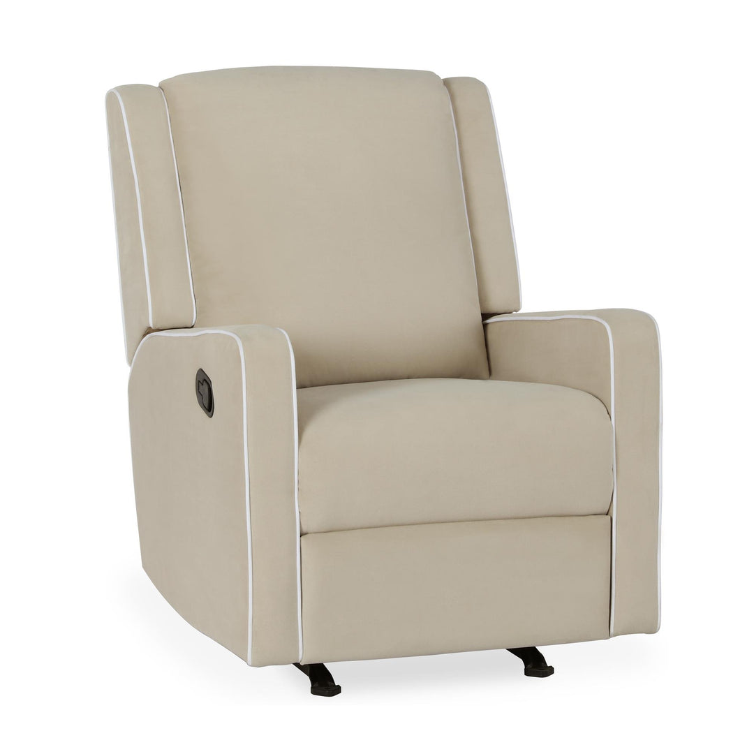 Robyn Rocker Recliner Chair: Upholstered with White Trim Detail – RealRooms