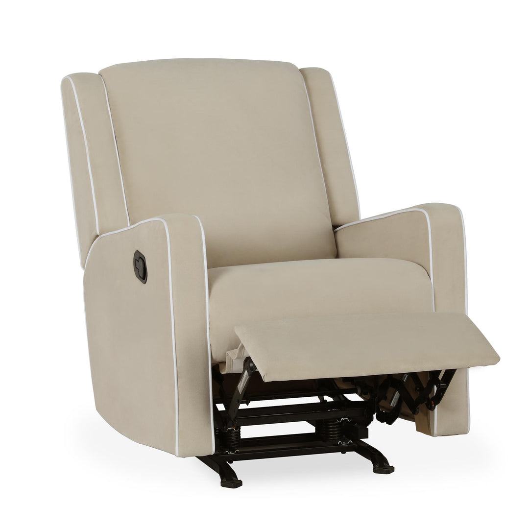 Robyn Upholstered Rocker Recliner Chair with White Trim Detail - Beige