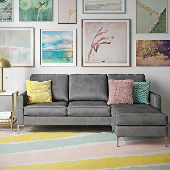 Chapman Reversible Sectional Sofa with Chrome Legs - Gray