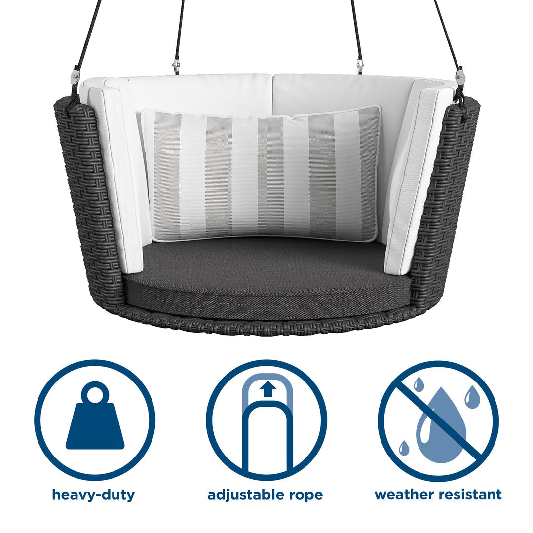 Sally Patio Hanging Wicker Swing with Cushions - Black - Standard Swing