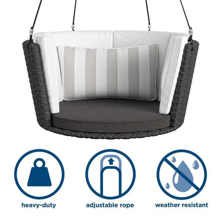 Sally Patio Hanging Wicker Swing with Cushions - Black - Standard Swing