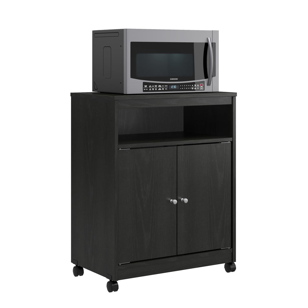 Landry 2 Door Utility Microwave Cart with Shelves - Black Oak
