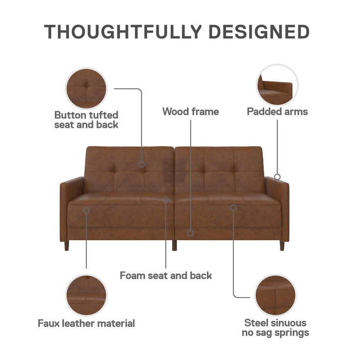 Andora Tufted Upholstered Coil Futon with Wooden Legs - Camel Faux Leather