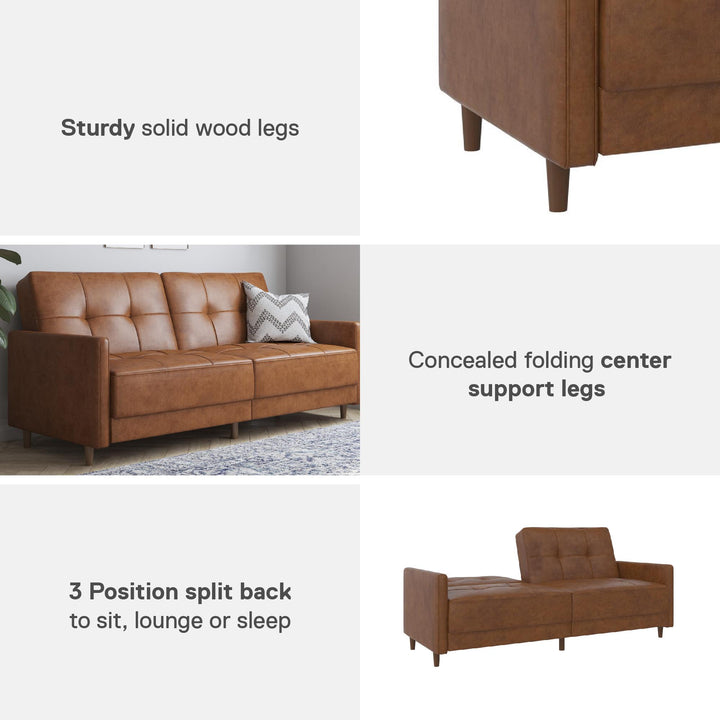 Andora Tufted Upholstered Coil Futon with Wooden Legs - Camel Faux Leather