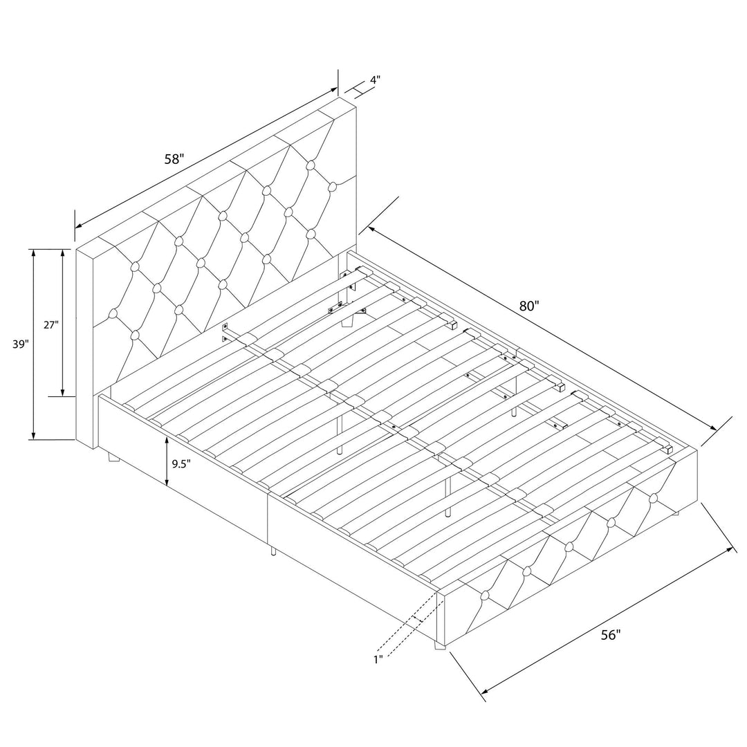 Dakota Upholstered Platform Bed With Diamond Button Tufted Heaboard - White Faux leather - Full