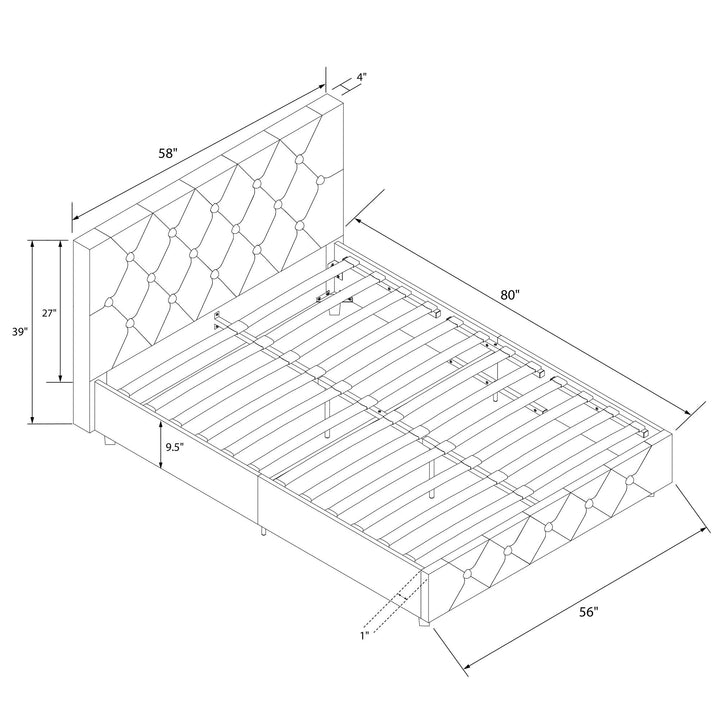 Dakota Upholstered Platform Bed With Diamond Button Tufted Heaboard - White Faux leather - Full