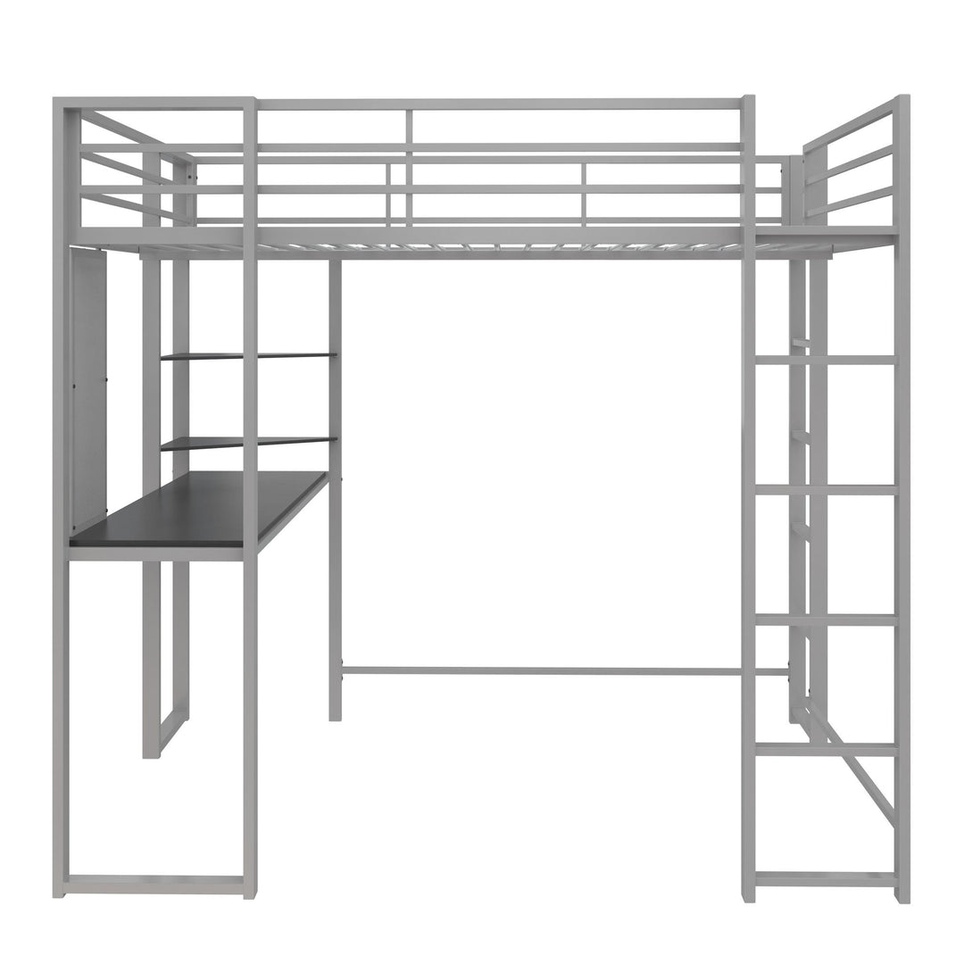 Abode Metal Loft Bed with Built in Desk and Storage Space - Silver - Full