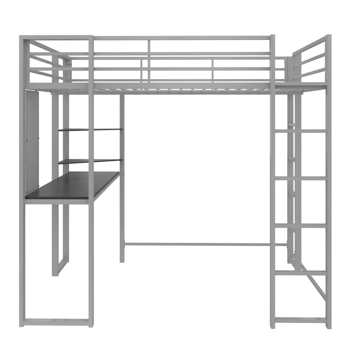 Abode Metal Loft Bed with Built in Desk and Storage Space - Silver - Full