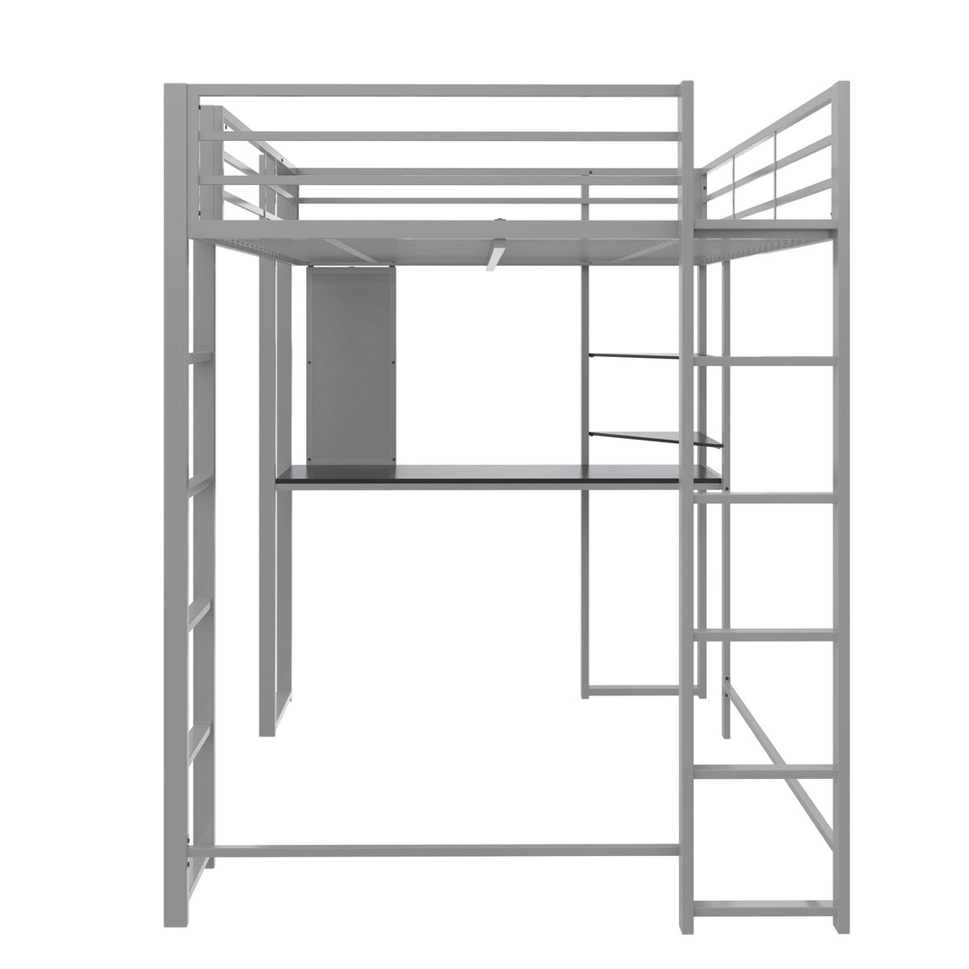 Abode Metal Loft Bed with Built in Desk and Storage Space - Silver - Full
