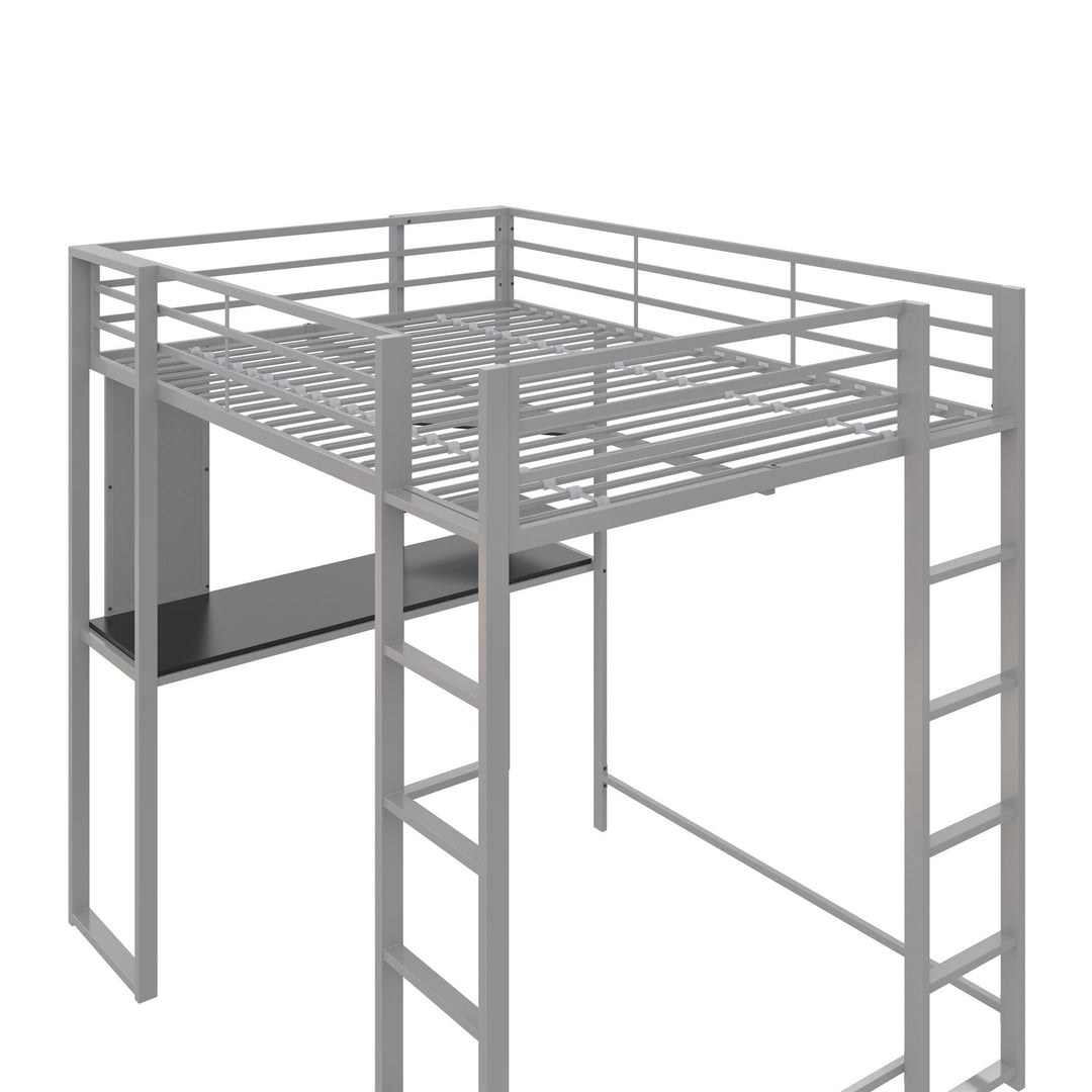 Abode Metal Loft Bed with Built in Desk and Storage Space - Silver - Full