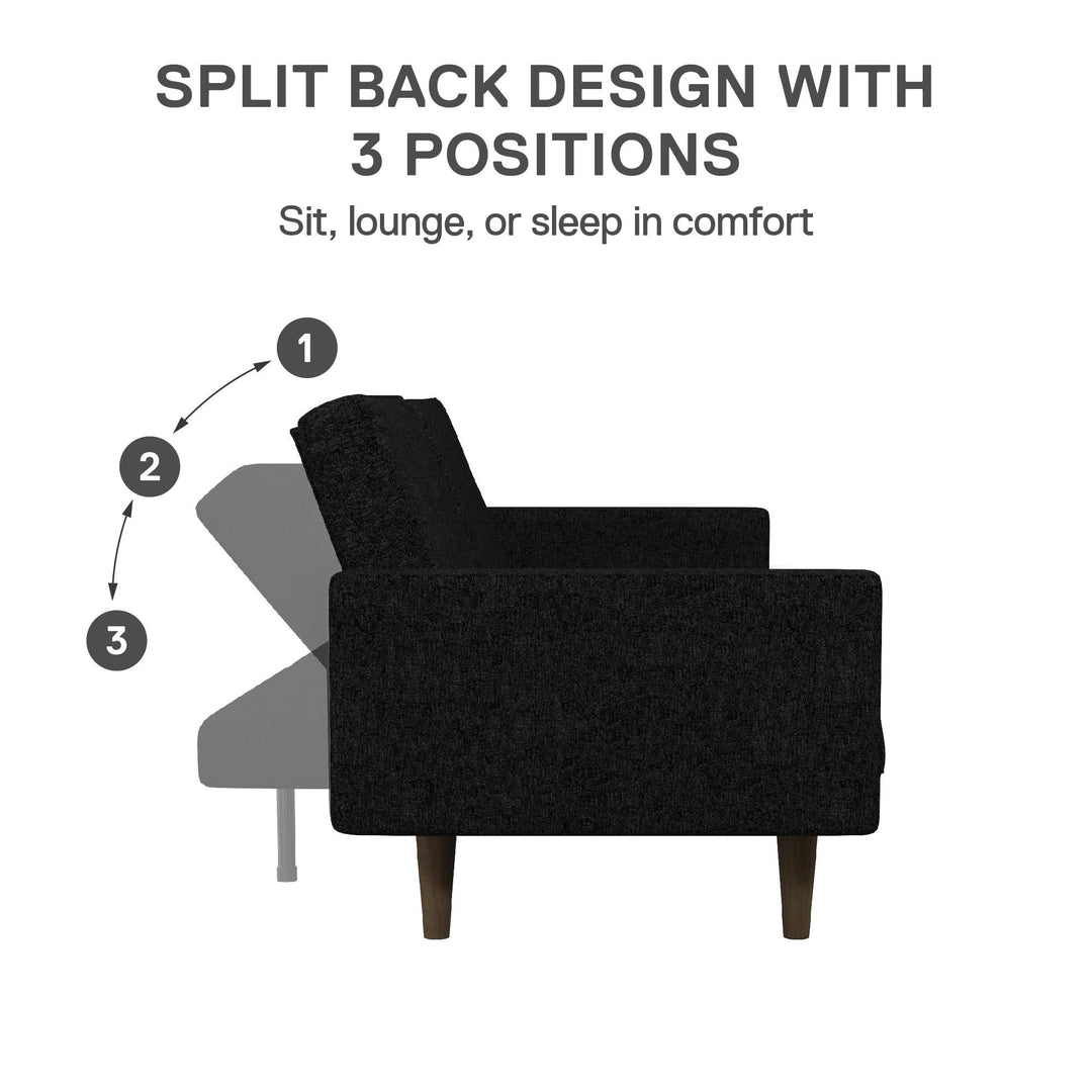 Paxson Futon with Solid Wood Legs and Diagonal Design - Black