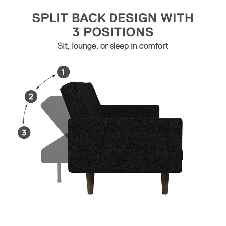 Paxson Futon with Solid Wood Legs and Diagonal Design - Black