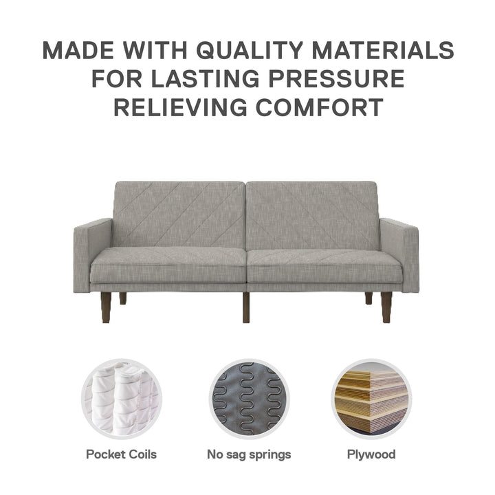 Paxson Futon with Solid Wood Legs and Diagonal Design - Light Gray