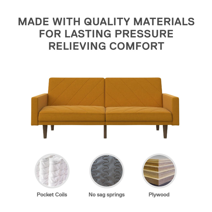 Paxson Futon with Solid Wood Legs and Diagonal Design - Mustard
