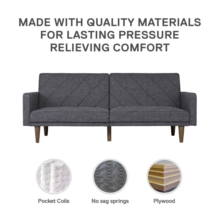 Paxson Futon with Solid Wood Legs and Diagonal Design - Dark Gray
