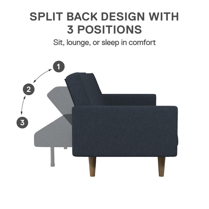 Paxson Futon with Solid Wood Legs and Diagonal Design - Navy