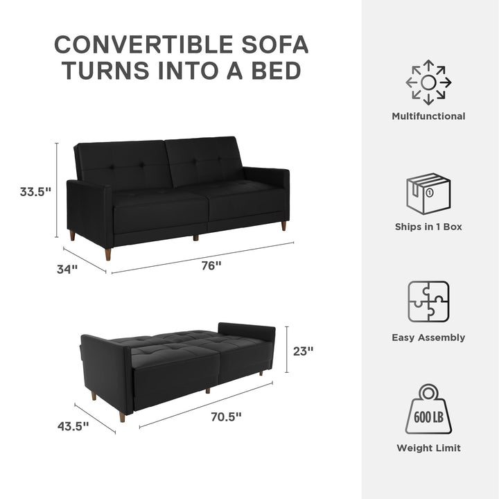 Andora Tufted Upholstered Coil Futon with Wooden Legs - Black Faux Leather