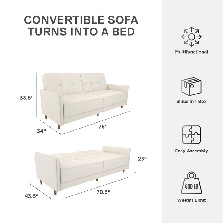 Andora Tufted Upholstered Coil Futon with Wooden Legs - White
