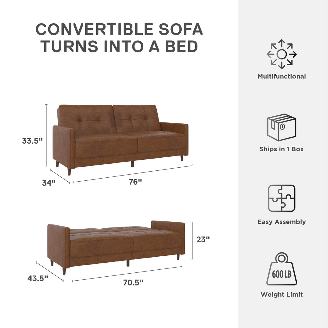 Andora Tufted Upholstered Coil Futon with Wooden Legs - Camel Faux Leather