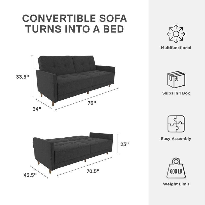 Andora Tufted Upholstered Coil Futon with Wooden Legs - Dark Gray