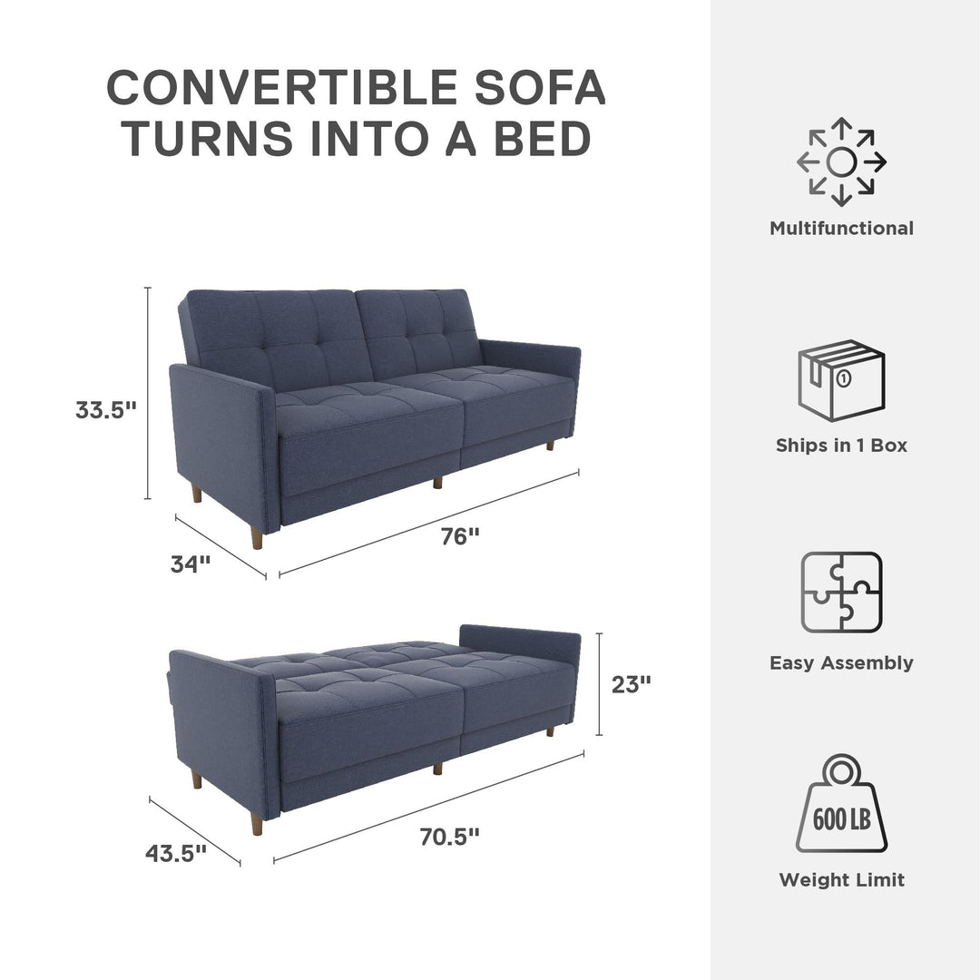 Andora Tufted Upholstered Coil Futon with Wooden Legs - Navy
