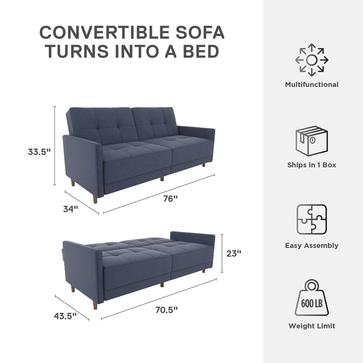 Andora Tufted Upholstered Coil Futon with Wooden Legs - Navy