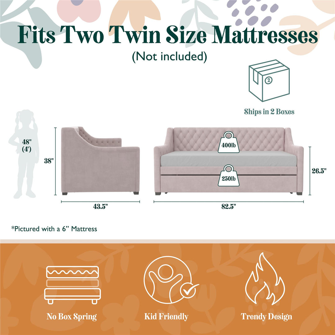 Monarch Hill Ambrosia Upholstered Daybed and Trundle Set - Pale Pink - Twin