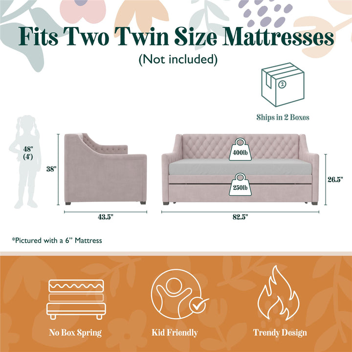 Monarch Hill Ambrosia Upholstered Daybed and Trundle Set - Pale Pink - Twin