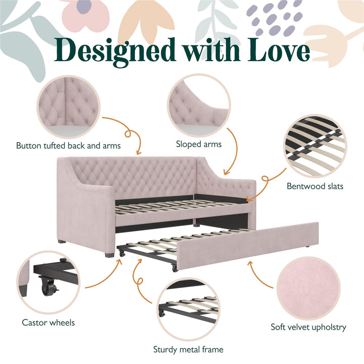 Monarch Hill Ambrosia Upholstered Daybed and Trundle Set - Pale Pink - Twin